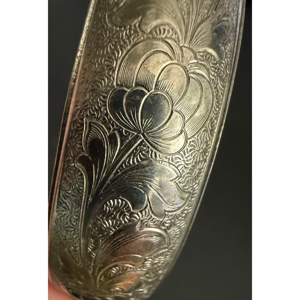 Vintage Etched Floral Hinged Bangle Bracelet